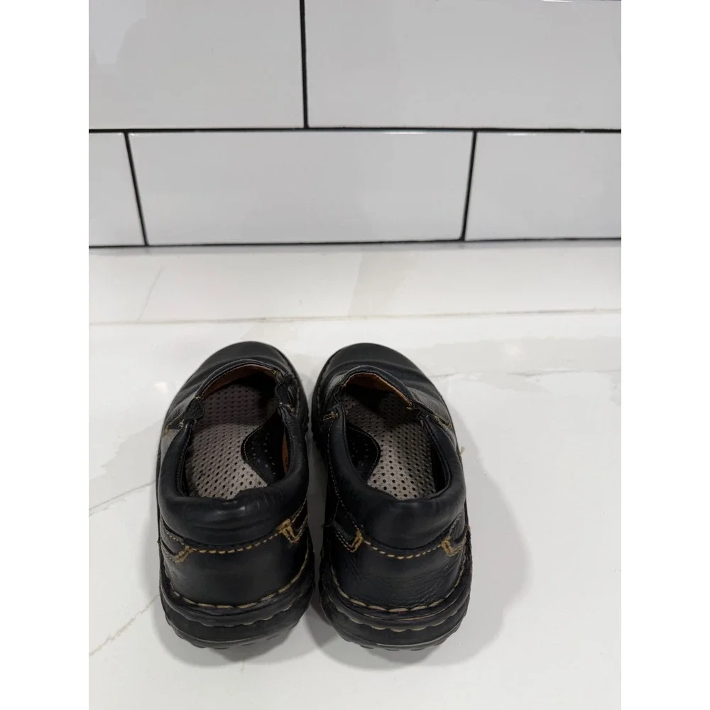Born Handcrafted Black Leather Slip On Loafers W3642‎ Womens 6 Comfort Shoes